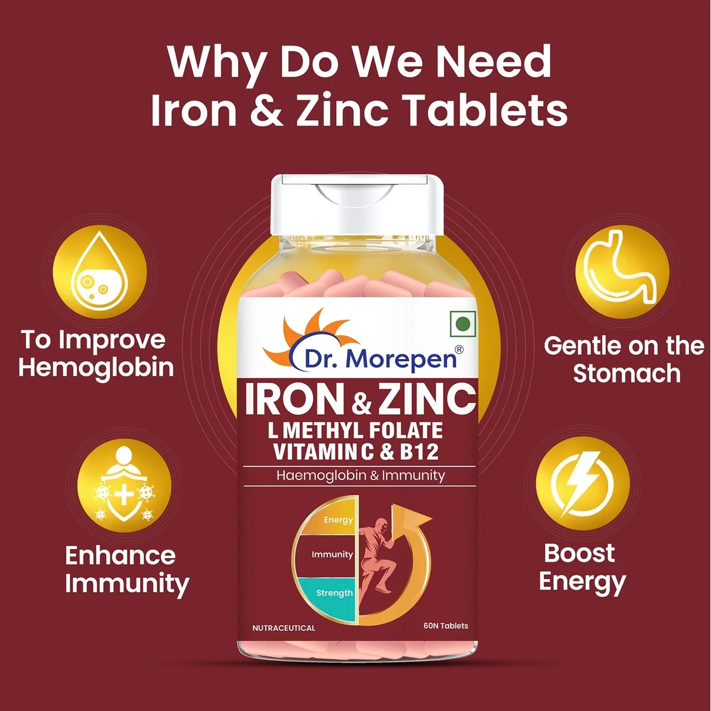 Dr Morpen Iron & Zinc + Multivitamin Men Tablets Combo