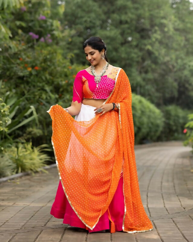 Yash Enterprise Orange Rayon Cotton Embroidery Semi Stitched Navratri Top Chaniya Choli