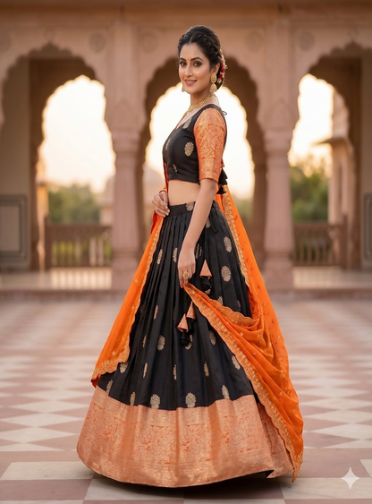 Teeya Creation Elegant Black Border Work Festive Chaniya Choli Set for Women