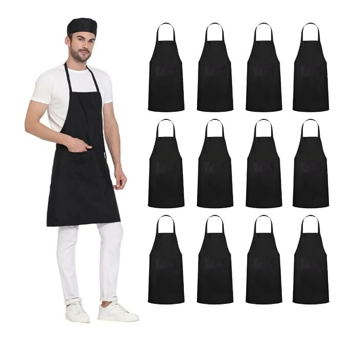 Uniformer Kitchen Apron For Men & Women-Black (Pack of 12)