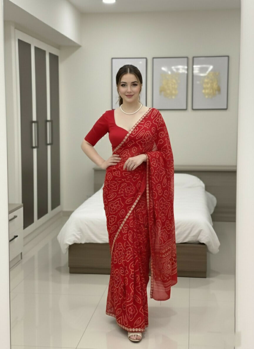 Teeya Creation Womens New Simply Daily Wear Georgette Saree-Red