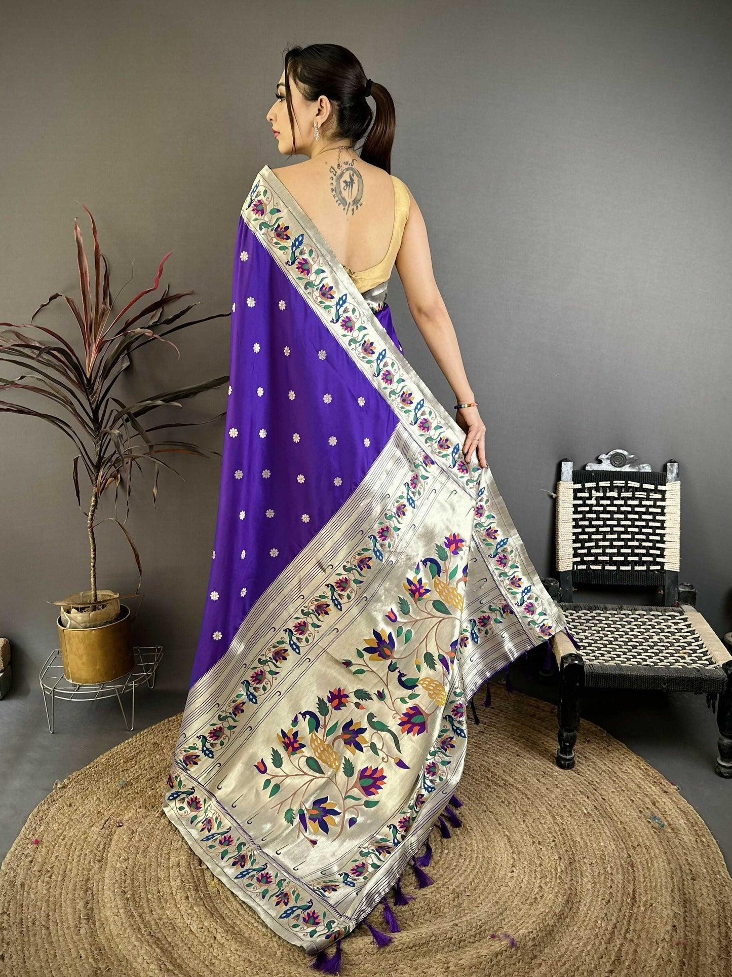 Prime Volt Premium Soft Silk Mayur Paithani Saree with Peacock Meena Weaving & Rich Pallu-Royal Purple