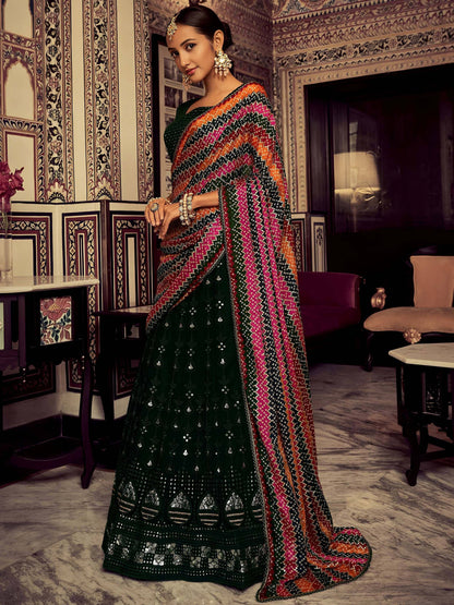 Tulsi Art Captivating Bottle Green Thread Work Georgette Lehenga Choli With Dupatta