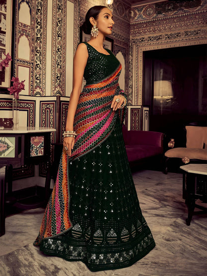 Tulsi Art Captivating Bottle Green Thread Work Georgette Lehenga Choli With Dupatta