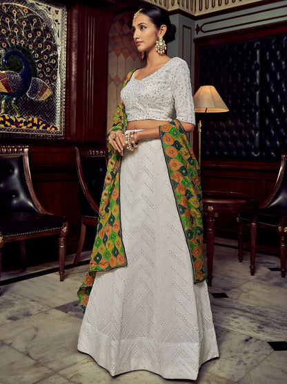 Tulsi Art Wonderful White Sequins Georgette Sangeet Wear Lehenga Choli With Dupatta