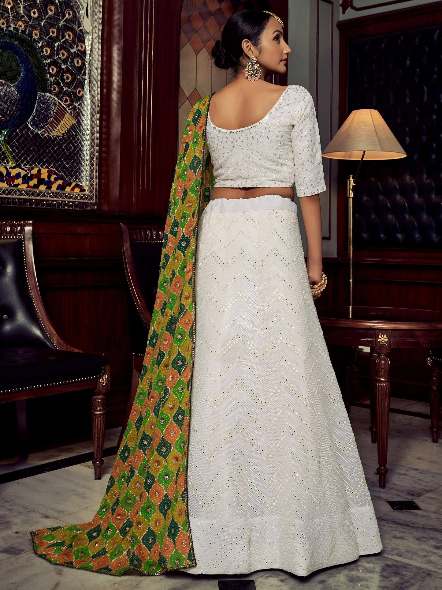Tulsi Art Wonderful White Sequins Georgette Sangeet Wear Lehenga Choli With Dupatta