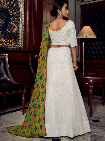 Tulsi Art Wonderful White Sequins Georgette Sangeet Wear Lehenga Choli With Dupatta