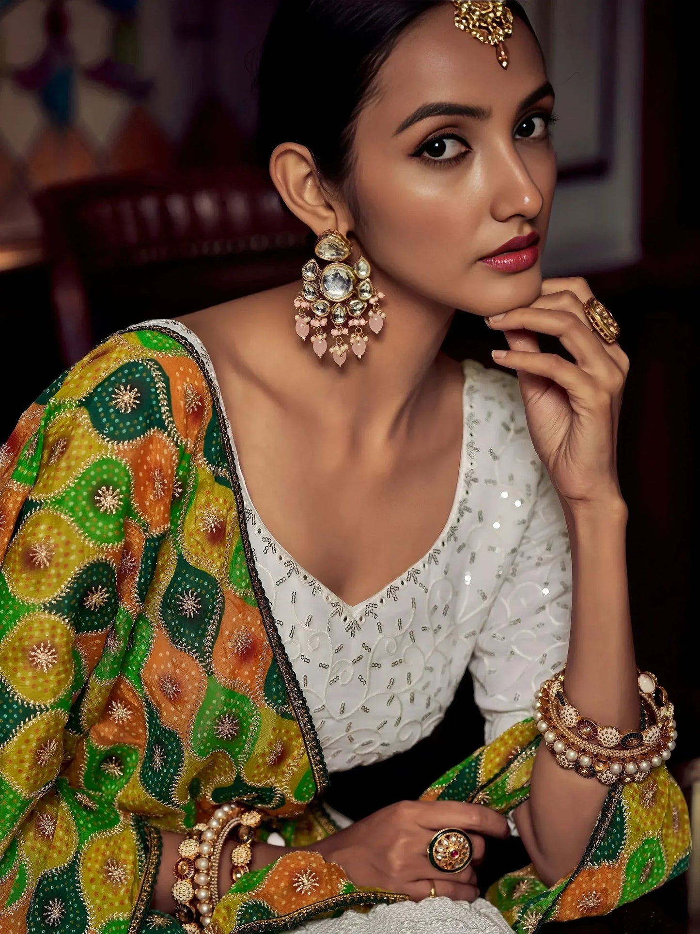 Tulsi Art Wonderful White Sequins Georgette Sangeet Wear Lehenga Choli With Dupatta