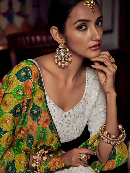 Tulsi Art Wonderful White Sequins Georgette Sangeet Wear Lehenga Choli With Dupatta