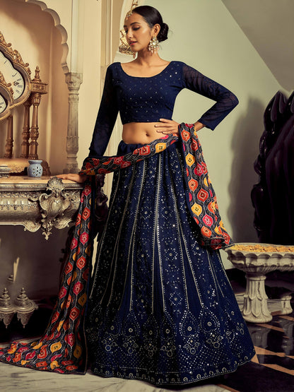 Tulsi Art Excellent Navy Blue Thread Work Georgette Event Wear Lehenga Choli