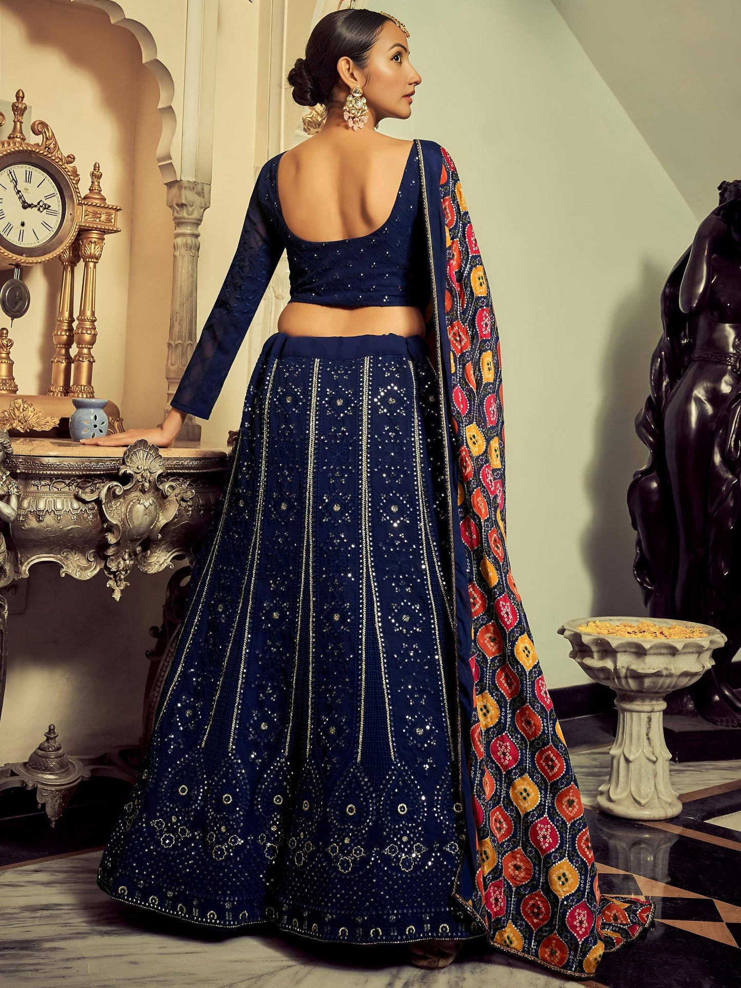 Tulsi Art Excellent Navy Blue Thread Work Georgette Event Wear Lehenga Choli