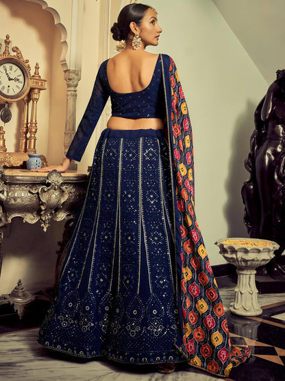 Tulsi Art Excellent Navy Blue Thread Work Georgette Event Wear Lehenga Choli