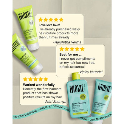 Moxie Beauty Wavy Travel Routine - Shampoo, Conditioner, Leave-In Conditioner & Styling Serum Gel