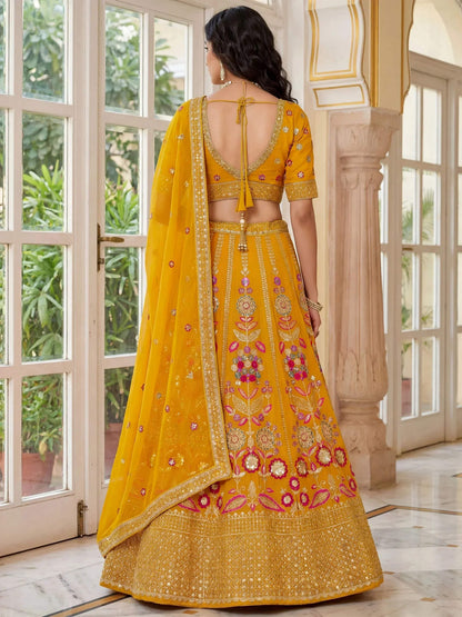 Tulsi Art Alluring Yellow Sequins Georgette Wedding Wear Lehenga Choli