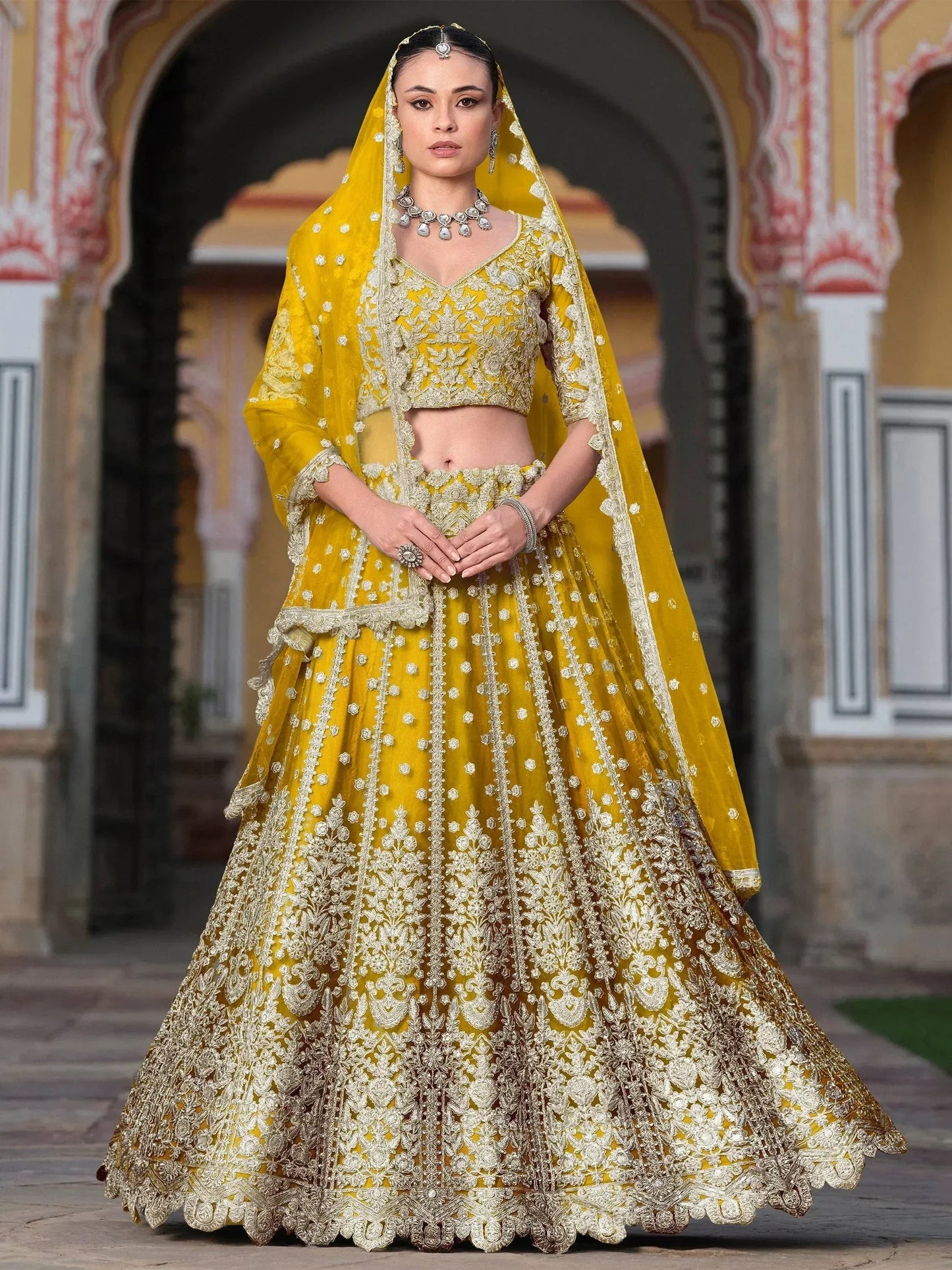 Tulsi Art Mesmerizing Yellow Sequins Net Bridesmaid Lehenga Choli With Dupatta