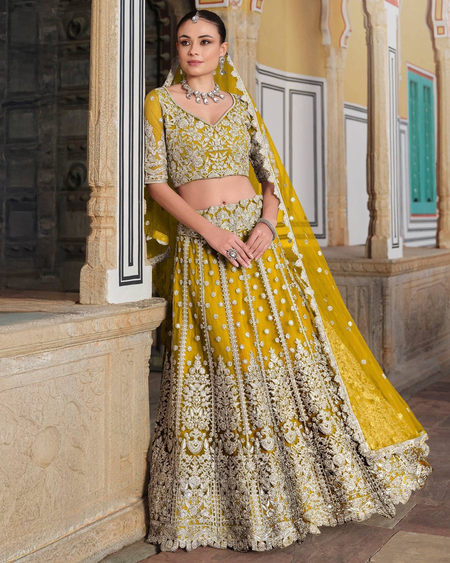 Tulsi Art Mesmerizing Yellow Sequins Net Bridesmaid Lehenga Choli With Dupatta