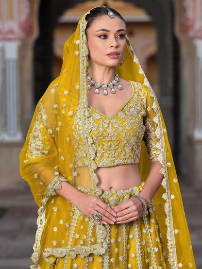 Tulsi Art Mesmerizing Yellow Sequins Net Bridesmaid Lehenga Choli With Dupatta