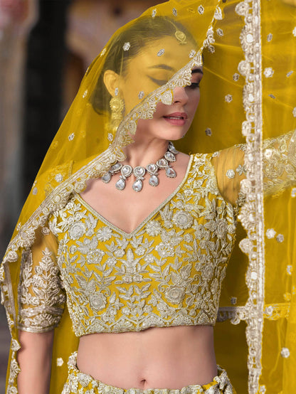 Tulsi Art Mesmerizing Yellow Sequins Net Bridesmaid Lehenga Choli With Dupatta