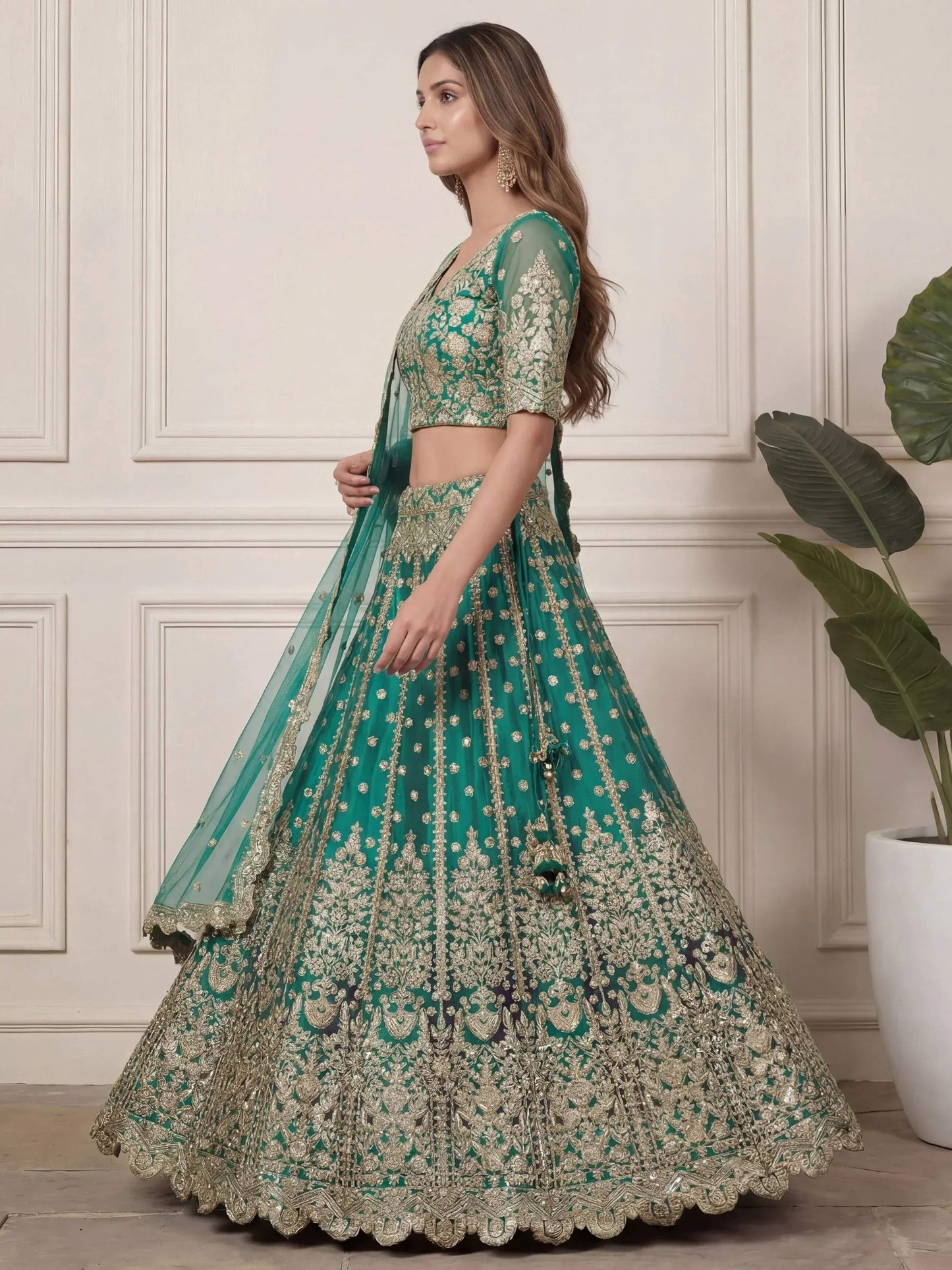 Tulsi Art Beautiful Green Embroidered Soft Net Wedding Wear Lehenga Choli