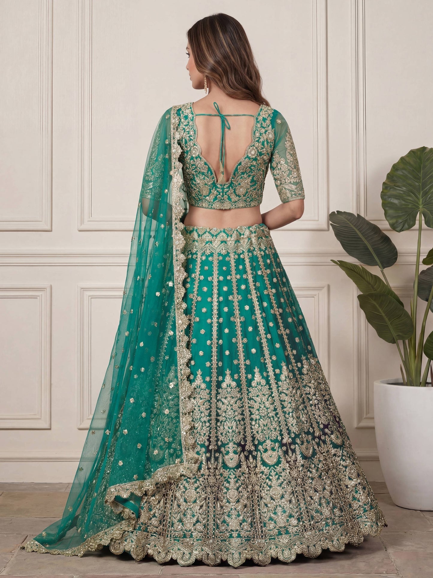 Tulsi Art Beautiful Green Embroidered Soft Net Wedding Wear Lehenga Choli