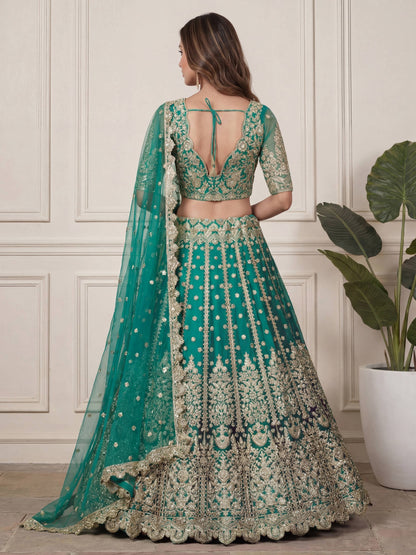 Tulsi Art Beautiful Green Embroidered Soft Net Wedding Wear Lehenga Choli