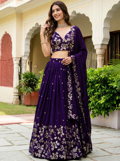 Tulsi Art Outstanding Purple Sequins Georgette Wedding Wear Lehenga Choli