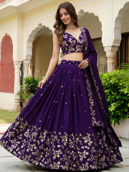 Tulsi Art Outstanding Purple Sequins Georgette Wedding Wear Lehenga Choli