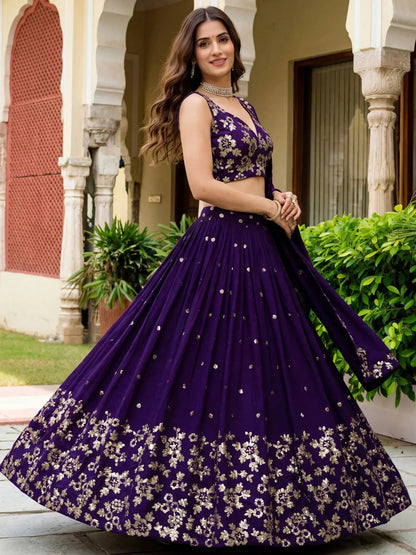 Tulsi Art Outstanding Purple Sequins Georgette Wedding Wear Lehenga Choli