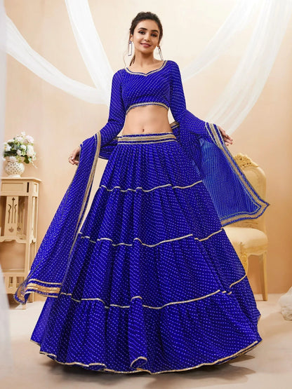 Tulsi Art Excellent Blue Leheriya Printed Georgette Lehenga Choli With Dupatta