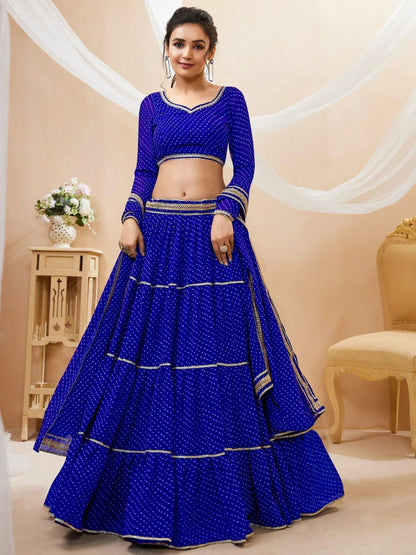 Tulsi Art Excellent Blue Leheriya Printed Georgette Lehenga Choli With Dupatta