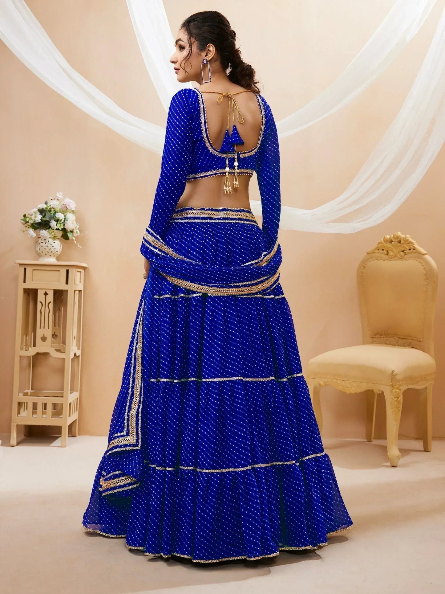 Tulsi Art Excellent Blue Leheriya Printed Georgette Lehenga Choli With Dupatta