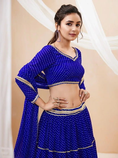 Tulsi Art Excellent Blue Leheriya Printed Georgette Lehenga Choli With Dupatta