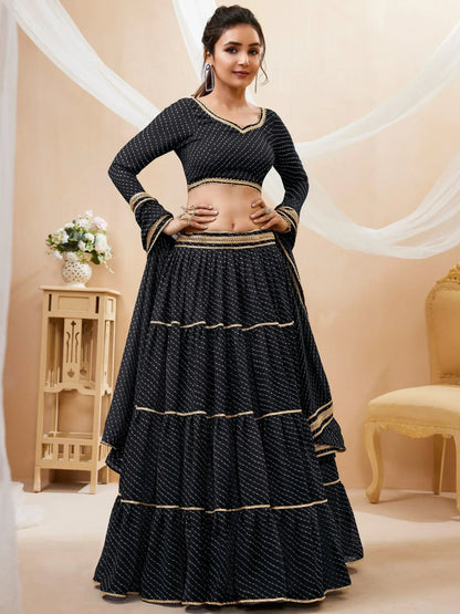 Tulsi Art Wonderful Black Leheriya Printed Georgette Party Wear Lehenga Choli