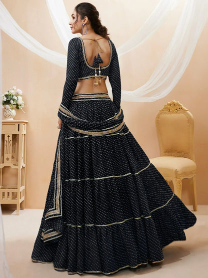 Tulsi Art Wonderful Black Leheriya Printed Georgette Party Wear Lehenga Choli