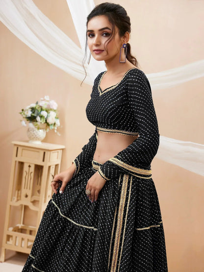 Tulsi Art Wonderful Black Leheriya Printed Georgette Party Wear Lehenga Choli