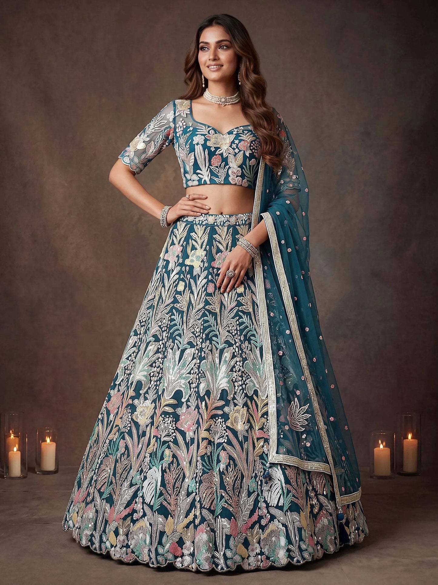 Tulsi Art Attractive Blue Sequins Net Engagement Wear Lehenga Choli With Dupatta
