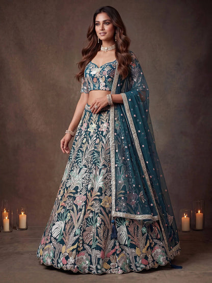 Tulsi Art Attractive Blue Sequins Net Engagement Wear Lehenga Choli With Dupatta