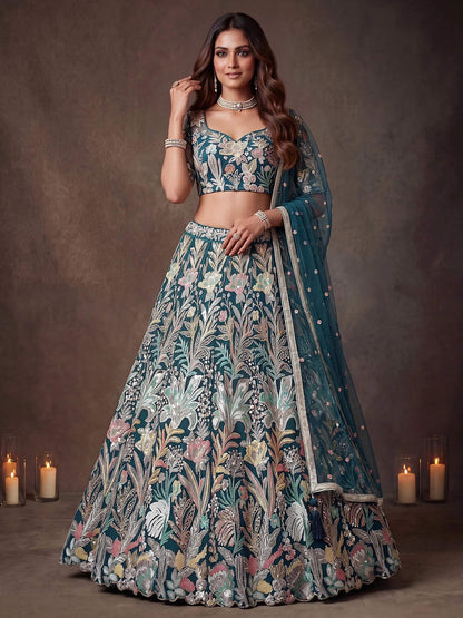 Tulsi Art Attractive Blue Sequins Net Engagement Wear Lehenga Choli With Dupatta