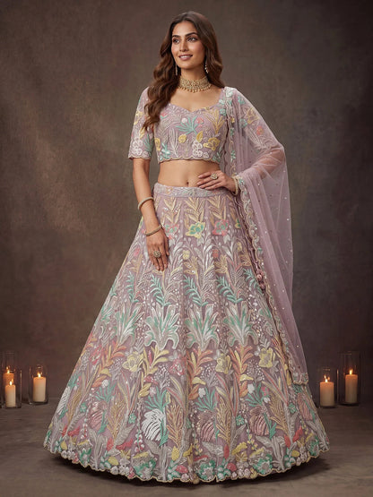 Tulsi Art Dazzling Lavender Sequins Net Wedding Wear Lehenga Choli