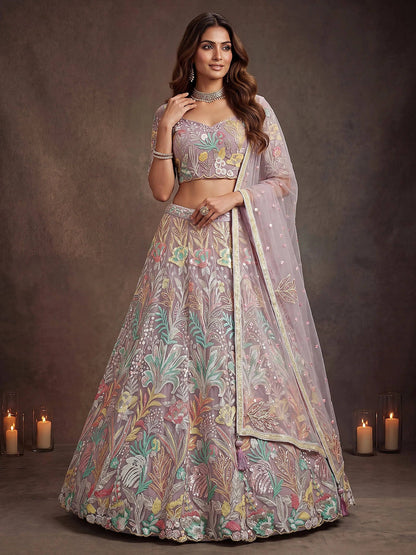 Tulsi Art Dazzling Lavender Sequins Net Wedding Wear Lehenga Choli