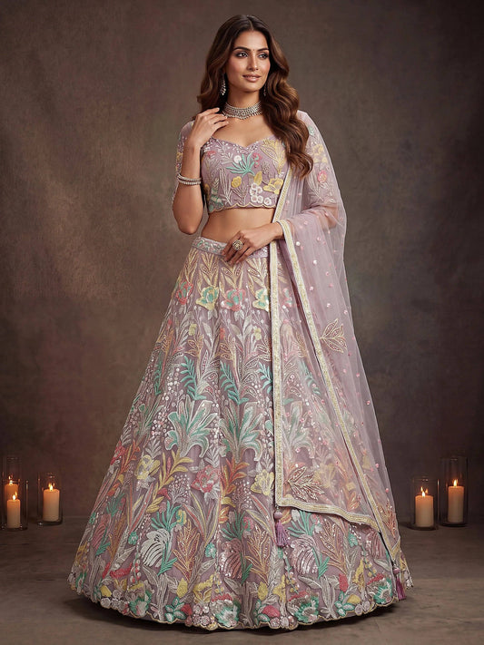 Tulsi Art Dazzling Lavender Sequins Net Wedding Wear Lehenga Choli