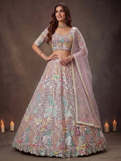 Tulsi Art Dazzling Lavender Sequins Net Wedding Wear Lehenga Choli