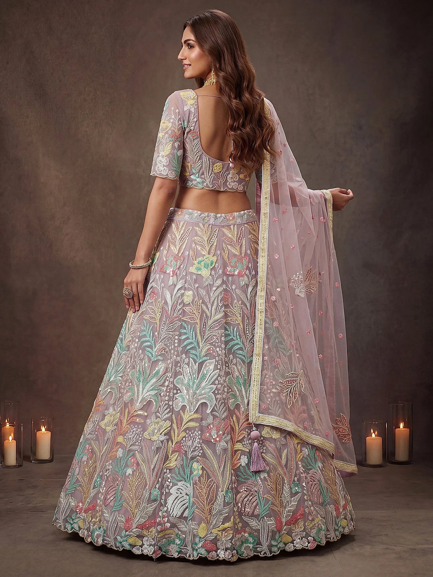 Tulsi Art Dazzling Lavender Sequins Net Wedding Wear Lehenga Choli