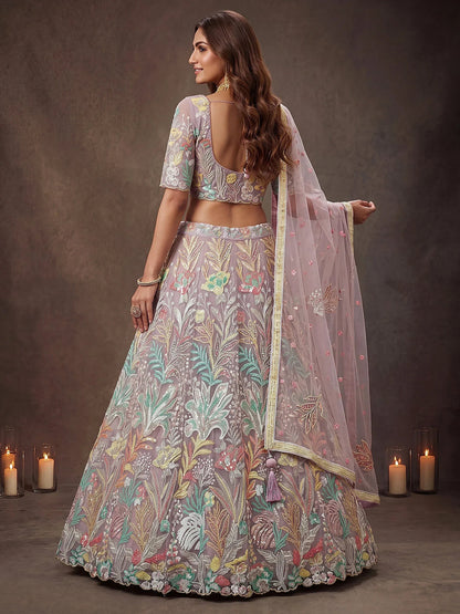 Tulsi Art Dazzling Lavender Sequins Net Wedding Wear Lehenga Choli
