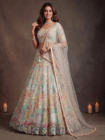 Tulsi Art Majestic Off-White Sequins Net Party Wear Lehenga Choli