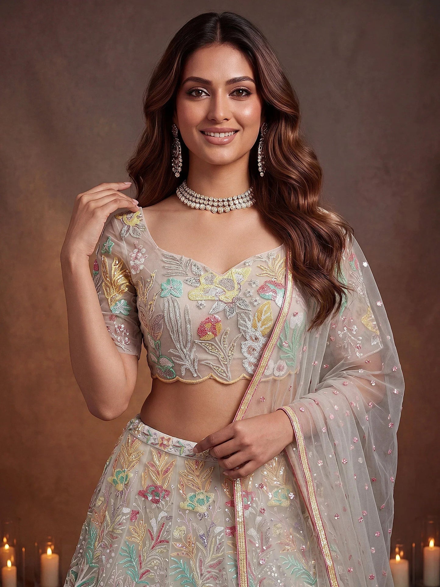 Tulsi Art Majestic Off-White Sequins Net Party Wear Lehenga Choli