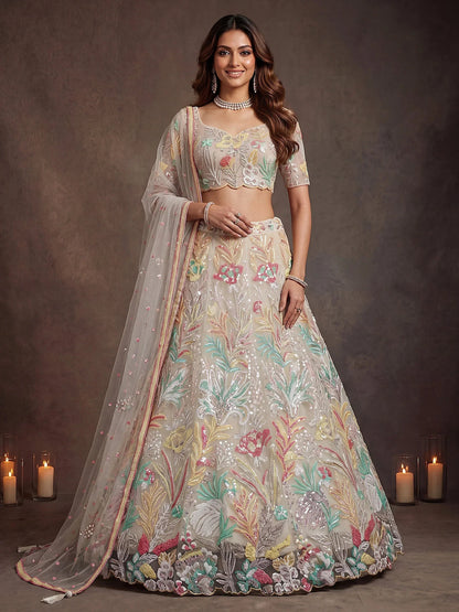 Tulsi Art Majestic Off-White Sequins Net Party Wear Lehenga Choli