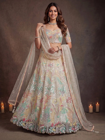 Tulsi Art Majestic Off-White Sequins Net Party Wear Lehenga Choli