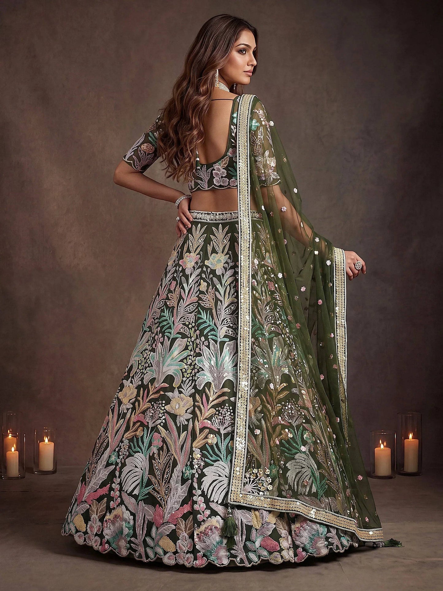 Tulsi Art Adorning Green Sequins Net Reception Wear Lehenga Choli With Dupatta