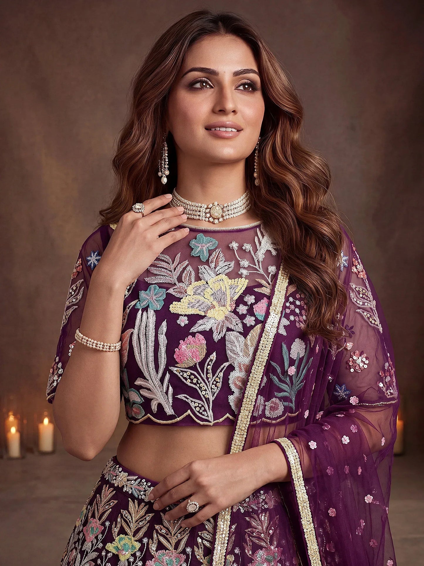 Tulsi Art Awesome Wine Sequins Net Reception Wear Lehenga Choli With Dupatta
